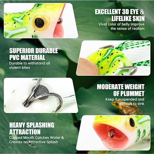 Syosisny 5pcs Topwater Frog Lure Set with Weedless Hooks, Soft Fishing Lures with Realistic Design, Perfect for Bass Fishing