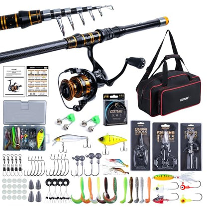 Goture Fishing Rod and Reel Combos, 1.8M-2.7M Carbon Fiber Telescopic Fishing Pole with Spinning Reel, Lures Set, 900D Carrier Bag, Travel Full Kit for Freshwater Saltwater, Beginners & Anglers - color: C1:Fishing Kit with Carrier Bag, size: 6FT/1.8M
