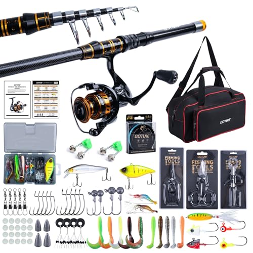 Goture Fishing Rod and Reel Combos, 1.8M-2.7M Carbon Fiber Telescopic Fishing Pole with Spinning Reel, Lures Set, 900D Carrier Bag, Travel Full Kit for Freshwater Saltwater, Beginners & Anglers - color: C1:Fishing Kit with Carrier Bag, size: 7FT/2.1M
