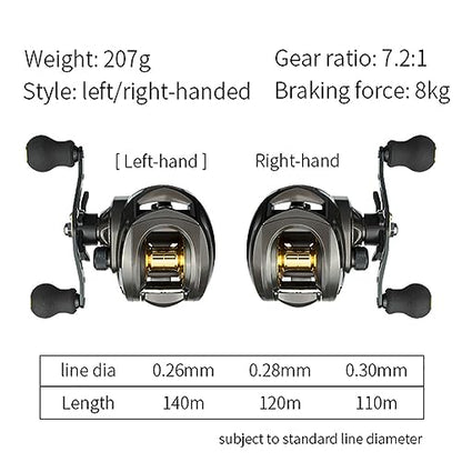 Baitcasting Reels, 8KG Max Drag Baitcaster Reels, 7.2:1 Gear Ratio Fishing Baitcasting Reel, 12+1 BB Bait Caster Reel, Low-Profile Fishing Reel with Compact Design Right Hand - color: Right Hand