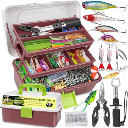 THKFISH Fishing Lures Kit, Bass Fishing Gear Kit for Freshwater Tackle Box with Tackle Included Topwater Baits, Swimbaits, Frog, Fsihing Bait Accessories Gift for Men - color: 413pcs Tackle Box Kit