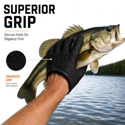 Fishing Gloves for Men with Quick Release Keychain, Fish Handling Gloves with Magnetic Carabiner, Anti Slip Fish Gloves with for Bass Fishing, Catfish, Kayak & Shore Fishing - color: Left & Right