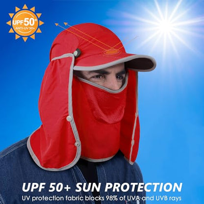 GADIEMKENSD UPF 50+ Folding Fishing Hat 360 Outdoor Sun Hat - color: Red