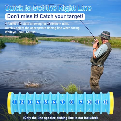 Dreyoo 3 Pcs Fishing Line Storage Organizer, Leader Holder with 12 Slots to Keep Your Lines Tangle Free, Spooler Winder, and Hook Keeper with Rigging Spools - color: Blue