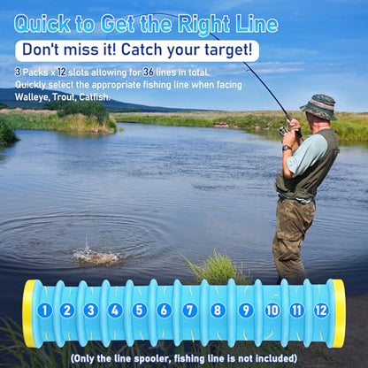 Dreyoo 3 Pcs Fishing Line Storage Organizer, Leader Holder with 12 Slots to Keep Your Lines Tangle Free, Spooler Winder, and Hook Keeper with Rigging Spools - color: Blue