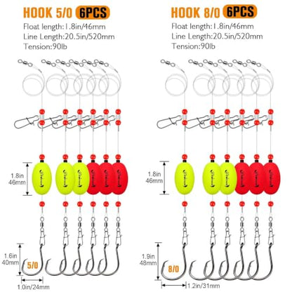 Dovesun Fish Finder Rig with Float 20.5" Surf Fishing Rigs 90LB Surf Fishing Tackle for Shark Bluefish Stripers 6PCS 5/0 8/0 - color: 8/0 Circle Hook