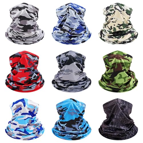 9 Pieces Men Balaclava Neck Gaiter Face Mask Summer Sun Protection Cooling Breathable Head Cover Scarf Bandana - color: Classic Camouflage