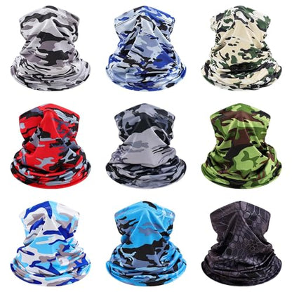 9 Pieces Men Balaclava Neck Gaiter Face Mask Summer Sun Protection Cooling Breathable Head Cover Scarf Bandana - color: Classic Camouflage
