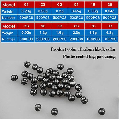 Fishing Sinkers and Weights,Removable Fishing Weights Split Shots Sinkers Carbon - Black 12 Size,Split Shot Fishing Weights - color: 0.30g/0.010oz 500pcs