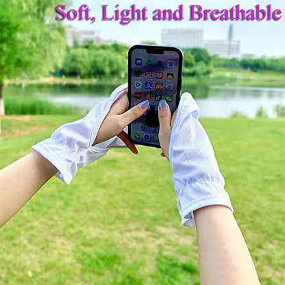 2 Pairs Hand Sun Protection Gloves Screen Drape Sunshade Cover UV Protector Breathable Cooling Fingerless for Women Men Driving Fishing Riding Hiking Canoeing Rowing Outdoor