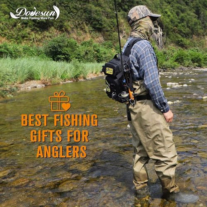 Dovesun Small Fishing Backpack with Tackle Boxes Fishing Sling Bag DIY Embroidery Patches Tackle Bag Gift for Men Black - color: A: Fishing Tackle Backpack(black)