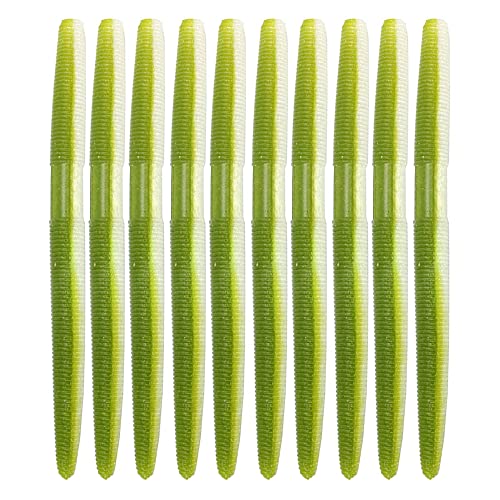 Soft Plastic Bass Fishing Lure 5.3" Senko Style Worms-Salt Impregnation, Ribbed Design Slow Sinking Swimbaits - color: 05-Watermelon cream