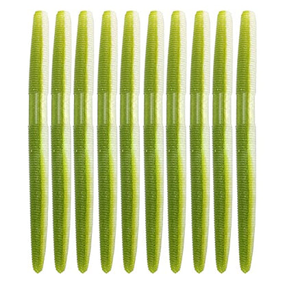 Soft Plastic Bass Fishing Lure 5.3" Senko Style Worms-Salt Impregnation, Ribbed Design Slow Sinking Swimbaits - color: 05-Watermelon cream