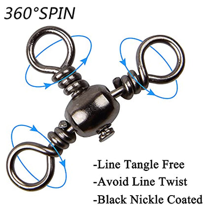 AGOOL 3 Way Swivels Fishing Tackle, 50/100pcs Crossline Barrel Swivel 3 Way Rigs T-Shape Three Way Swivels Fishing Tackle Connector for Catfish Rig Surf Fishing Rig - size: 5#_61lb