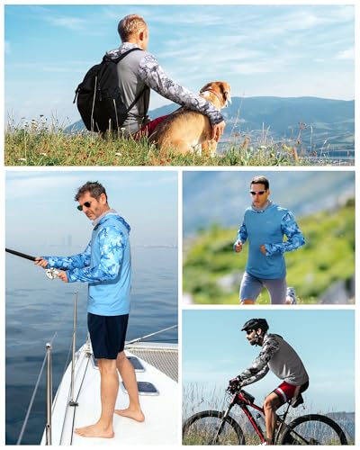 FISHEAL Men's Performance Fishing Hoodie Shirt - UPF 50+ UV Sun Protection Long Sleeve Shirts with Mesh Face Mask - color: Desert Sand Camo, size: XX-Large
