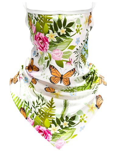 FISHEAL UV Sun Protection Face Scarf Mask, Breathable Gardening Face Cover Neck Gaiter with Ear Loops Bandana for Men Women - color: Monarch Butterfly