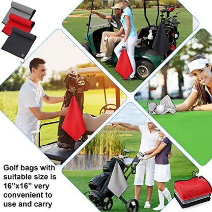 Batiyeer 12 Pcs Golf Towel Bulk for Golf Bags Microfiber Fabric Towel with Clip Waffle Pattern, Fitness, Camping, Hiking, Yoga - color: Black, Gray, Red