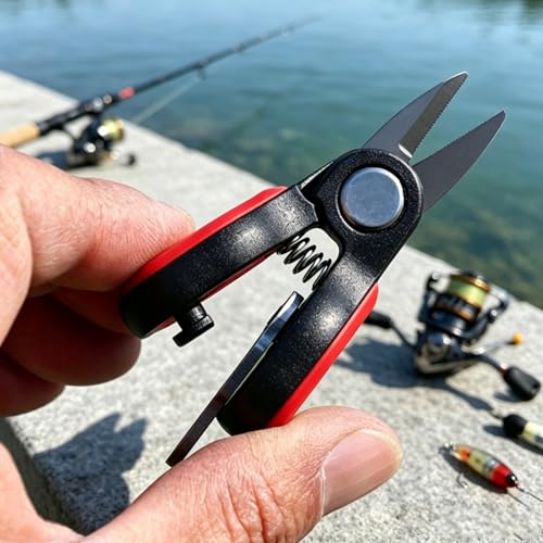 1Pcs Mini Stainless Steel Fishing Line Scissors, Red Non-Slip Handheld Cutter, Portable Shears for Cutting Braided PE, Carbon and Nylon Fishing Line, Durable Outdoor Angling Accessory