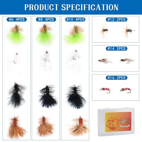 18PCS Fly Fishing Flies Assortment, Hand Tied Woolly Bugger Flies for Trout Bass Flyfishing, Wet Nymphs Streamer Flies Fly Fishing Lures