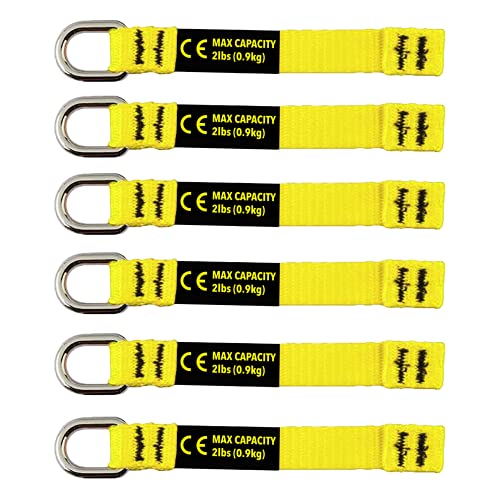 BearTOOLS Yellow Flat D-Ring Tool Tail Tethers, 2-In-1 Application, Max Load 0.9KG, 12CM x 12MM (6, Yellow) - size: 6-pack