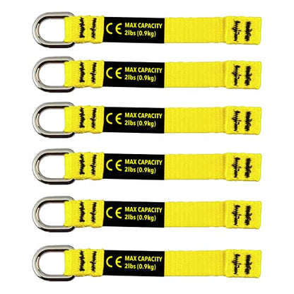BearTOOLS Yellow Flat D-Ring Tool Tail Tethers, 2-In-1 Application, Max Load 0.9KG, 12CM x 12MM (6, Yellow) - size: 6-pack