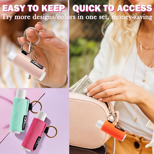 WK IEASON - Lip Balm Holder Keychain Clip On Lipstick Sleeve Tight-Knit Elastic Lip Balm Keychain Holder (Black/Grey/Yellow/Blue) - color: Black/Grey/Yellow/Blue