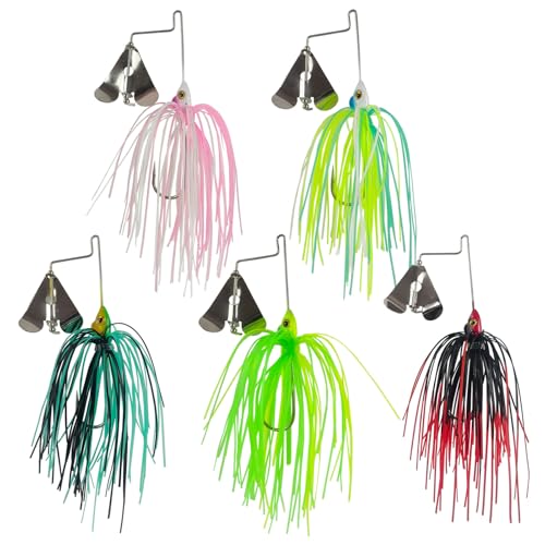 5 Pcs Bass Spinner Baits Buzz Bait Hard Metal Fishing Jigs for Bass Trout Pike Salmon 3.46in/0.31oz
