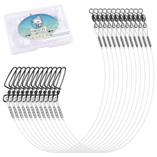 Fishing Fluorocarbon Leader Line, 12/48pcs Fluorocarbon Fishing Lines with Swivel and Snaps Heavy Duty 20-50lb Saltwater Freshwater Fishing Leader Connects Lures Bait Hooks - style: 20lb-12pcs