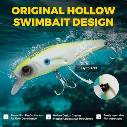 Topwater Fishing Lures -Hard Swimbait,3 8/9in 1/2oz Floating Lure with Hollow Cavity for Scent Attractant, for Bass,Pike,Trout,Freshwater & Saltwater - color: Chaetodontidae