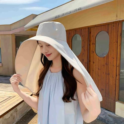 Fashion Outdoor Beach Hats UPF 50+ UV Sun Protection Wide Brim Shawl Breathable Face Neck Flap Cover Folding Sun Hat - color: Beige