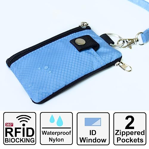 CHENSPRX Minimalist RFID Blocking Small Wallet with ID Window,WaterResistant Zip Id Case Wallet with Lanyard Keychain for Cards,Cash,Travel,Women,Men - color: LightBlue