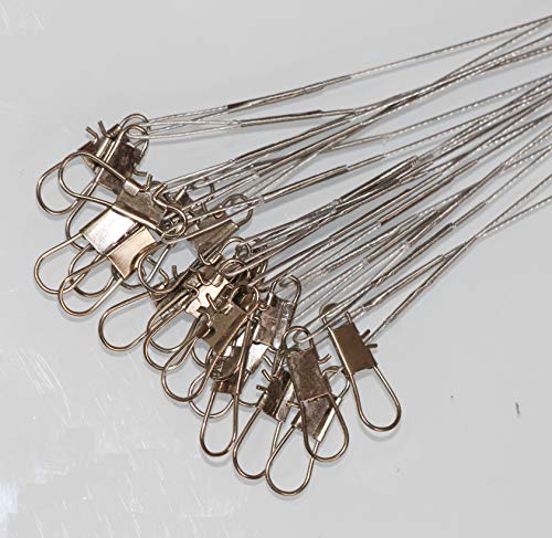 50pcs Fishing Wire Leaders Heavy Duty Nylon-Coated Fishing Line Wire Leaders with Swivels and Snaps 6inch Black/Green/Silver - color: 50pcs silver, size: 10 inch