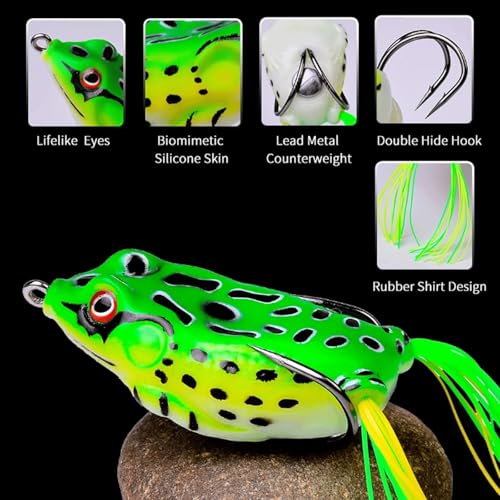 13g 6cm Plastic Frog Bait with 3D Eyes & Hooks, Soft Tube Topwater Artificial Fishing Lure Sinking Lures - color: Green