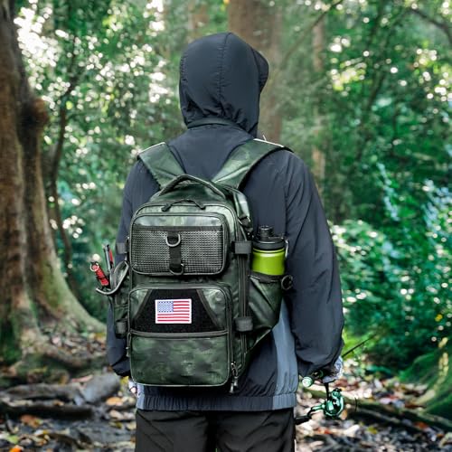Ghosthorn Fishing Backpack with Tackle Boxes Fish Lip Gripper Pliers Lures Waterproof Tackle Bag with Rod Holder Fishing Gear - color: Tpu Green, size: Large