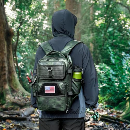 Ghosthorn Fishing Backpack with Tackle Boxes Fish Lip Gripper Pliers Lures Waterproof Tackle Bag with Rod Holder Fishing Gear - color: Tpu Green, size: Large