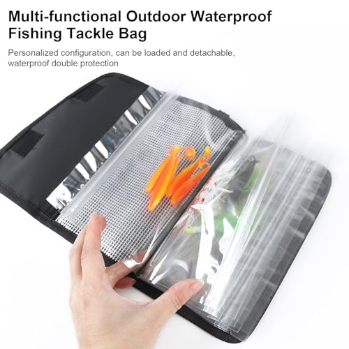 Small Fishing Tackle Binder Bag with Clear Lure Bag & D Carabiner Soft Baits Binder Storage Bag
