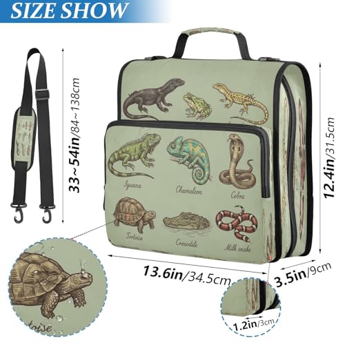 Green Animal Zipper Binder Bag 3 Ring with Shoulder Strap Zippered Binder Fits 13 Inch Laptop File Folder Document Organizer for College Office Supplies - color: Green Animal