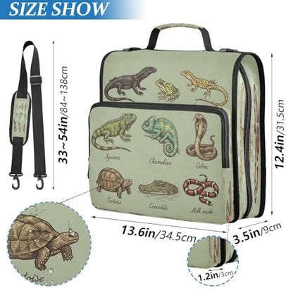 Green Animal Zipper Binder Bag 3 Ring with Shoulder Strap Zippered Binder Fits 13 Inch Laptop File Folder Document Organizer for College Office Supplies - color: Green Animal
