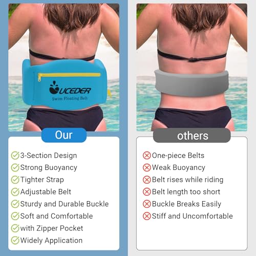 Swim Belt for Adults, Adjustable Flotation Belt,Water Aerobics Belt with Zippered Pocket,3-Section EPE Swimming Buoyancy Belt,Pool Exercise Equipment for Cross Training, Aqua Jogging - size: Medium