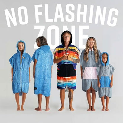 Pilotfish Surf Poncho Changing Robe Towel - Hooded, Zippered Towel Poncho for Beach, Surfing, Swimming | 2 Front Pockets, Machine Washable, (Graypink, Medium)