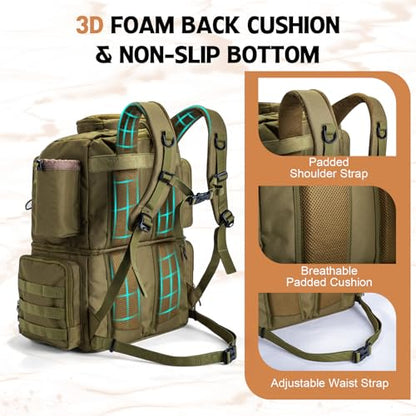 Goture Fishing Backpack with 4 Tackle Boxes, 78L 600D Water-Resistant Tackle Backpack with Cooler,Rod Holders, 8 Lure Pockets, Rain Cover, Large Fishing Bag Storage Gear Tackle Bag for Camping Hiking - color: D1:78L Insulated Khaki(With 4 3700 Tackle Boxe