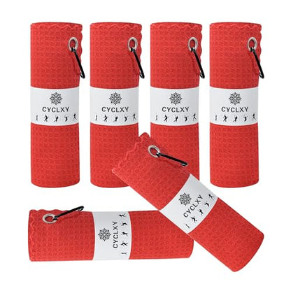 6 Pcs Golf Bag Towels,16" X 16",Microfiber Waffle Pattern for Golf Bags for Men Women,Fishing Essentials Gifts with Carabiner Clip,Dish Cloth,Kitchen Clean Towels - color: Red