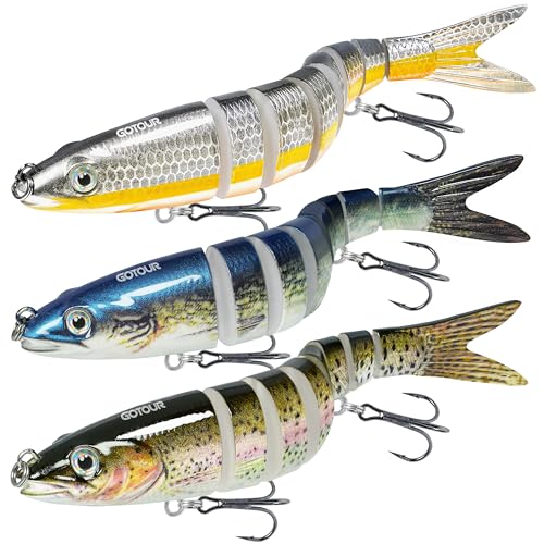 GOTOUR Jointed Swimbaits, Easy Catch Fishing Lures for Bass Trout Crappie | Wiggling Vibrating Rattling Gurgling for More Bites, Heavy-Duty Dyneema Fiber, Slow Sinking, Fresh & Saltwater Fishing Baits - color: A3-5"-0.8oz