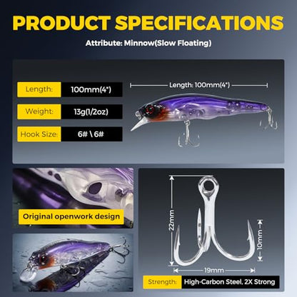 Topwater Fishing Lures -Hard Swimbait,3 8/9in 1/2oz Floating Lure with Hollow Cavity for Scent Attractant, for Bass,Pike,Trout,Freshwater & Saltwater - color: Notropis Chrosomus