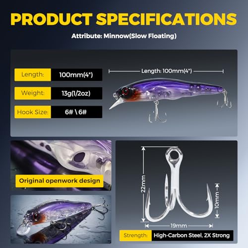 Topwater Fishing Lures -Hard Swimbait,3 8/9in 1/2oz Floating Lure with Hollow Cavity for Scent Attractant, for Bass,Pike,Trout,Freshwater & Saltwater - color: Notropis Chrosomus