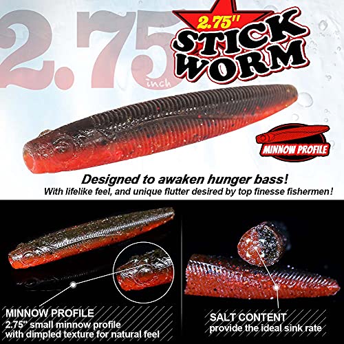 Ned-Rig-Kit-Finesse-Baits-Soft-Plastic-Worms-Fising-Lure for Bass Stick Swimbait Minnow Crawfish Lures Shroom Ned Jig Head Kit - color: 35-Piece 2.75'' #01 Stick Worms Ned Rig Kit