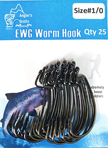 Angler's Grotto EWG Offset Shank Worm Hook | 15/25 Count Per Pack | Freshwater Saltwater Fishing Hooks | High Carbon Steel Extra Strength | Size #1#1/0#2/0#3/0#4/0#5/0 - size: Size #3/0, 25 Count