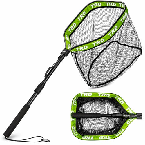 AluFloat X1 Fishing Net with Handle (Fish Net) - Floating Foldable Rubber-Coated Deep Mesh Landing Net for Bass & Fly Fishing - Fishing Gear, Kayak Accessories, Fishing Accessories - color: dark green