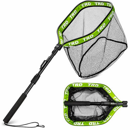 AluFloat X1 Fishing Net with Handle (Fish Net) - Floating Foldable Rubber-Coated Deep Mesh Landing Net for Bass & Fly Fishing - Fishing Gear, Kayak Accessories, Fishing Accessories - color: dark green