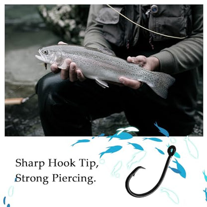 10PCS High-Carbon Steel Circle Hooks Barbed Fishing Hooks with Holes, Freshwater and Saltwater Fishing Hooks for Tuna, Catfish, Bass - size: 1/0